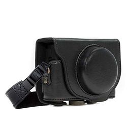 MegaGear MG596 Estojo Ever Ready, capa de uso de couro em breve, com correia para Sony Cyber-shot DSC-HX99, DSC-HX90V, DSC-HX80 - preto