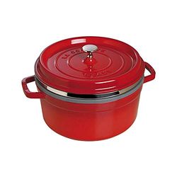 Staub Cocotte redonda com cesta a vapor, 5,2 l, ferro fundido, vermelho-cereja, 26 cm