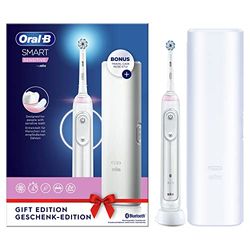 Oral-B Smart Sensitive Elektrische tandenborstel/elektrische tandenborstel met Smart Coaching App & visuele drukcontrole, 5 poetsmodi incl. gevoelige, zachte borstels, timer, reis-etui, wit