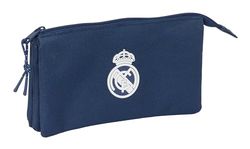 Safta Real Madrid - Trousse Triple pour Enfant, idéale pour Les Enfants d'âge Scolaire, Confortable et Polyvalente, qualité et résistance, 22 x 3 x 12 cm, Couleur Bleu Marine, Bleu Marine, Estándar,