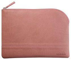 RHODIA 116629C - Faux Leather Zipped Pouch - Rosewood - Size M (16x22 cm) - Real Stitching - Orange Fabric Interior - Storage of Documents, Small Supplies