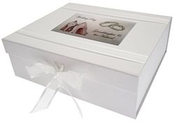 White Cotton Cards – Caja de Recuerdo de día, Nieta y su Marido Grande, Zapatos y diseño de Anillos de Boda, Junta, Color Blanco, 27,2 x 32 x 11 cm