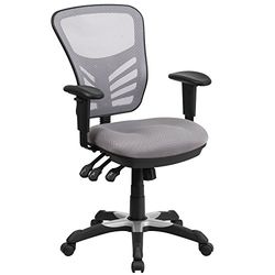 Flash Furniture Nicholas Chaise de Bureau pivotante à Dossier Moyen et de Jeu, Chaise de Bureau Ergonomique en Maille avec Soutien Lombaire réglable et Hauteur, Gris