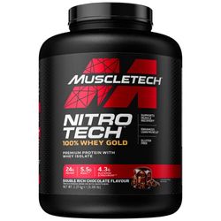 MuscleTech NitroTech 100% Whey Gold Protein Powder, Build Muscle Mass, Whey Isolate Protein Powder & Peptides, Protein Shake For Men & Women, 5.5g BCAA, 71 Servings, 2.27kg, Double Rich Chocolate