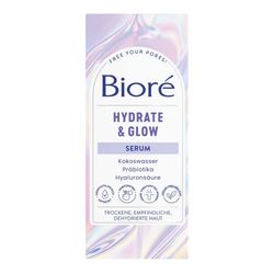 Bioré Hydrate and Glow - Facial Serum - Contents: 29 ml - Skin Type: Dry, Sensitive, Dehydrated - With Coconut Water, Prebiotics and Hyaluronic Acid