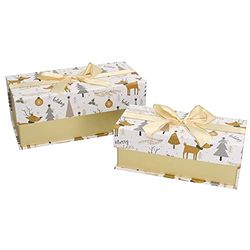 EUROCINSA set 2 geschenkdozen met magneten kerstmotieven kleur goud 24,2 x 12,2 x 9,8 cm / 20 x 9 x 8 cm set karton, wit/goud, eenheidsmaat