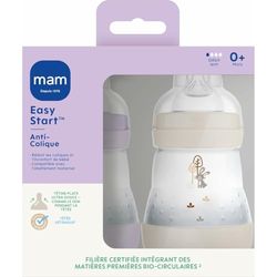 mam - Easy Start Butelka antykolkowa 0+ miesiące powolny przepływ (2 x 160 ml) Bzu + Piasek - Butelka dla niemowląt zmniejszająca kolkę i dyskomfort - Butelka dla niemowląt kompatybilna z karmieniem