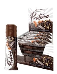 IronMaxx Proteino Barre Protéinée - Double Dark Chocolate, 12 x 30g | Barre high-protein à base de gaufre, faible en sucre, sans gluten, sans huile de palme.