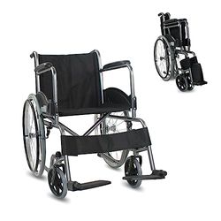 Mobiclinic, Fauteuil roulant pour handicapés, Alcazaba, Pliable, Assise 46 cm, Manuel, Résistant, Marque européenne, Frein manuel, Repose-pieds, Accoudoirs, Couleur Chrome