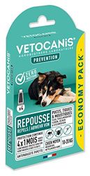 Vétocanis - 4 Pipettes Preventis Solution Répulsive Antiparasitaire - 4 Mois sans Tiques, Puces et Moustiques - Chien Moyen 10 à 20 kg - Margosa Répulsif Naturel