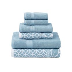 Modern Threads Trefoil Filigranes 2 Serviettes de Bain, 2 essuie-Mains, 2 débarbouillettes, Coton, Bleu Sterling, Standard