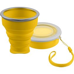 shibby Opvouwbare siliconen beker in geel, praktische reistas, camping drinkbeker – 210 ml