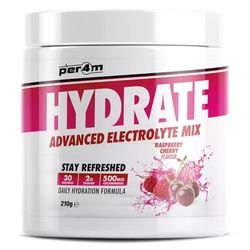 Per4m Hydration Electrolyte Mix Frambuesa Cereza 210g – Mezcla de electrolitos sabor frambuesa cereza para energía y recuperación.