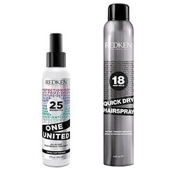 REDKEN Treatment Hairspray Duo Set, One United 25 Multi-Benefits Leave In Conditioner and Treatment Spray 150 ml, and Quick Dry Hairspay 400 ml, Double the Volume, Double the Protection