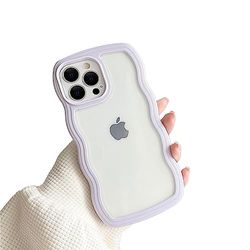 Curly Case Compatibel met iPhone 14 Pro, transparant, esthetische siliconen, schattig Wave Frame TPU golvend design voor heren en meisjes