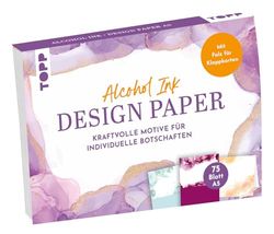 Design Paper DIN A5 Alcohol Ink: 75 Motivpapiere (DIN A5, 220 g/m²) mit Falz für Klappkarten, in 25 Designs, 16 Seiten Handlettering-Grundkurs, Softcover