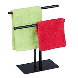Relaxdays freestanding stand with two rails, no-drill towel rack, table top, jewellery organiser, small, black, Iron, 31 x 28,5 x 12 cm