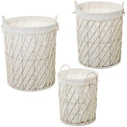 SET 3 CESTOS CUERDA DE PAPEL BLANCO C/TELA 70%+30% ALG./POLI_°43X51+°38X45+°33X39CM