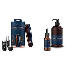 King C. Gillette Kit Regolabarba Uomo, Tagliacapelli Senza Fili + Lame Affilate Di Lunga Durata & Set Regalo Per Cura Della Barba Uomo, Detergente Barba E Viso Con Acqua Di Cocco