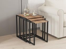 Hanah Home Stylowy zestaw do zagnieżdżania (3 sztuki) - Black & Atlantic Pine, 100% melamina, żelazne nogi, rozmiar L: 44 x 52 x 45 cm, rozmiar M: 39 x 49 x 45 cm, S: 34 x 46 x 45 cm, idealny do
