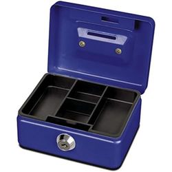 MAUL caja fuerte de acero 12,5 x 9,5 x 6,1 cm | Caja caudales con cerradura | Caja registradora con ranura para monedas | Caja con 2 llaves | Caja registradora robusta con asa | Azul
