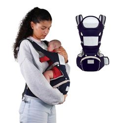 Mobiclinic® kids, Mochila portabebés, 6 en 1, Moley, Multiposición, Plegable, Bolsillo con cremallera, Reposa biberón, Algodón premium suave, 0-36 meses, Para recién nacidos y niños (azul marino)
