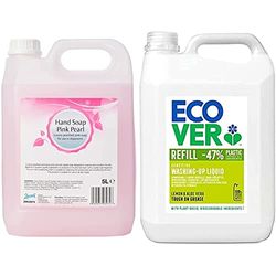 2Work 2W03974 5 L Hand Soap, Pack of 1, Pink Pearl & Ecover Washing Up Liquid Refill, Lemon & Aloe Vera, 5 L