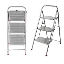 Kleeneze Escabeau Pliable à 2 Marches 80 cm, Marchepied Robuste Pliable de Bricolage, Pour Intérieur/Extérieur, Capacité max 150 kg, Facile à Ranger, Acier Allié, Pieds Antidérapant, Rose/Gris