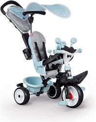 Smoby - Triciclo Baby Driver Plus, 7600741500, 10 Mesi, Ruote Silenziose, Colore Azzurro, Evolutivo