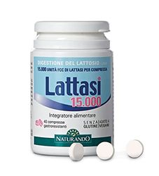 Naturando Lattasi 15000 Complemento Alimenticio para La Digestiόn de La Lactosa con Lactasa, Hinojo y Alcaravea- 40 comprimidos gastrorresistentes
