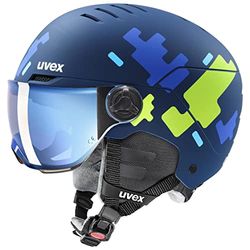 uvex Rocket jr Visor Casque de Ski Enfant Unisexe, Blue Puzzle Matt, 54-58 cm