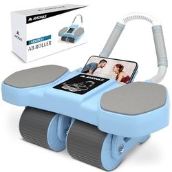 Amonax Ab Roller Oefenwiel, Vier Wielen Met Elleboogondersteuning, Automatisch Rebound Buikwiel Voor Core Abs, Buikspieroefening Abs Workout Apparatuur Voor Thuis Gym Mannen Vrouwen Gebruik (Blauwe