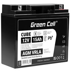 GreenCell® Batteria AGM 12V 15Ah al piombo accumulatore sigillata VRLA Senza manutezione ricaricabile Batterie di ricambio ermetica | giocattoli per bambini | allarme| sistemi UPS | eBike | Scooter