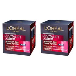 L'Oréal Paris - Crème Masque Nuit Triple Action Anti-Âge - Anti-Rides & Multi-Correction - Enrichi au Pro-Rétinol, à l'Acide Hyaluronique & à la Vitamine C - Revitalift Laser X3-50 ml (Lot de 2)