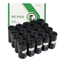 REVER GH50, Bolsas Caca Perro 300 Unidades, Bolsa Extra Gruesas para Excrementos de Perros, Sin Fragancia, 33 x 23 cm, 20 Rollos, 15 por Rollo, Negro