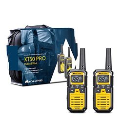 Midland XT50 PRO Doppio Hobby & Work, Versione Full Optional, Radio Walkie Talkie a Ricarica Rapida, 85 Canali PMR446 e Canale RRM, Waterproof IPX2, USB, Valigetta per Trasporto, 8Km, Giallo, 2 Unità