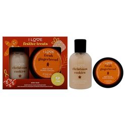 I Love Miniature Festive Treat Box by I Love Cosmetics for Unisex - 2 Pc 3.3oz Christmas Cookie Bath and Shower Creme, 1.7oz Gingerbread Body Butter