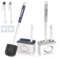 Aokala Juego de 2 cepillos de Inodoro y Soporte, Cepillo de Inodoro con Cepillo de Limpieza, Cepillo Limpiador de Inodoro de Silicona para Limpieza Profunda, Cepillo Limpiador de Inodoro, Accesorios
