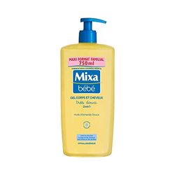 Mixa Baby Gel 2 i 1 Mycket mjuk kropp och hår - med söt mandelolja - allergivänlig - pH-neutral - Maxi familjeformat 750 ml