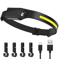 Ambienden Linterna Frontal LED Súper Brillante, Linterna Cabeza Recargable USB-C, 4 Modos De Luz, 350 Lúmenes, Sensor De Movimiento, Linterna Frontal LED Recargable Para Correr, Pesca, Camping