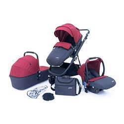 PETEX Poussette combinée 3 en 1 - Kit complet de 10 pièces avec 3 embouts et accessoires - Rouge