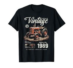 Birthday Farmer Vintage Tractor Born nel 1989 Maglietta