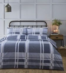 Simply Charlotte Carson Double Bed Duvet Cover Set Check Bedding Bed Set Blue