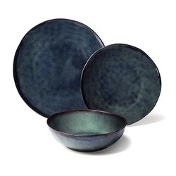 Excelsa Artisan Blue tallriksservis 12 delar, Stoneware keramik, mörkblå med brun kant