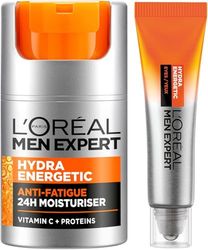 L'Oréal Men Expert Hydra Energetic Eye Roll-On, With Vitamin C, 10ml & L'Oreal Men Expert Hydra Energetic Anti-Fatigue Moisturiser, with proteins and Vitamin C