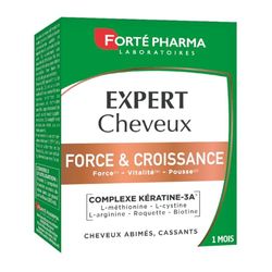 Forté Pharma - Expert Cheveux Force & Croissance - Complément alimentaire Vitalité capillaire pour cheveux abîmés, cassants - Biotine, L-cystine, Roquette, renforcé en Kératine - 30 comprimés, 1/jour