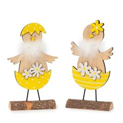 Mopec 14,5x2,5x8,5 cm W52 Pack de 2pollitos de Madera con Plumas, Amarillo, 2