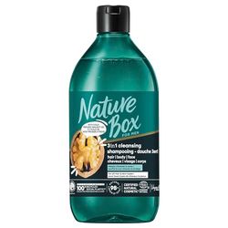 Nature Box MEN Shampooing Douche 3en1 - Cheveux, Visage, Corps – Shampooing Végan à l'Huile de Noix Pressée à Froid – Purifie le cuir chevelu & protège - 98% d’Ingrédients d’Origine Naturelle – 385 ml