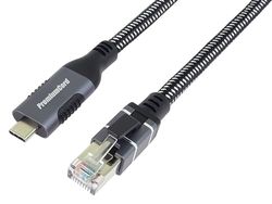 PremiumCord Câble Ethernet USB-C Vers RJ45 10/100/1000 mbit/s, Cat 6 FTP, USB-C Mâle Vers RJ45 mâle, USB 3.2 Gen 1, Câble Tressé Robuste, Couleur Space Grey, Longueur 2 m