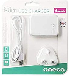 Omega – Smart Multi adaptateur USB pour (100 – 240 V) eu-enchufes, 4 ports USB – 4000 mA – blanc